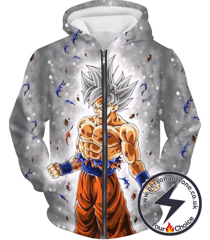 Dragon Ball Z Zip Up Hoodie - Silver Mastered Ultra Instinct Goku